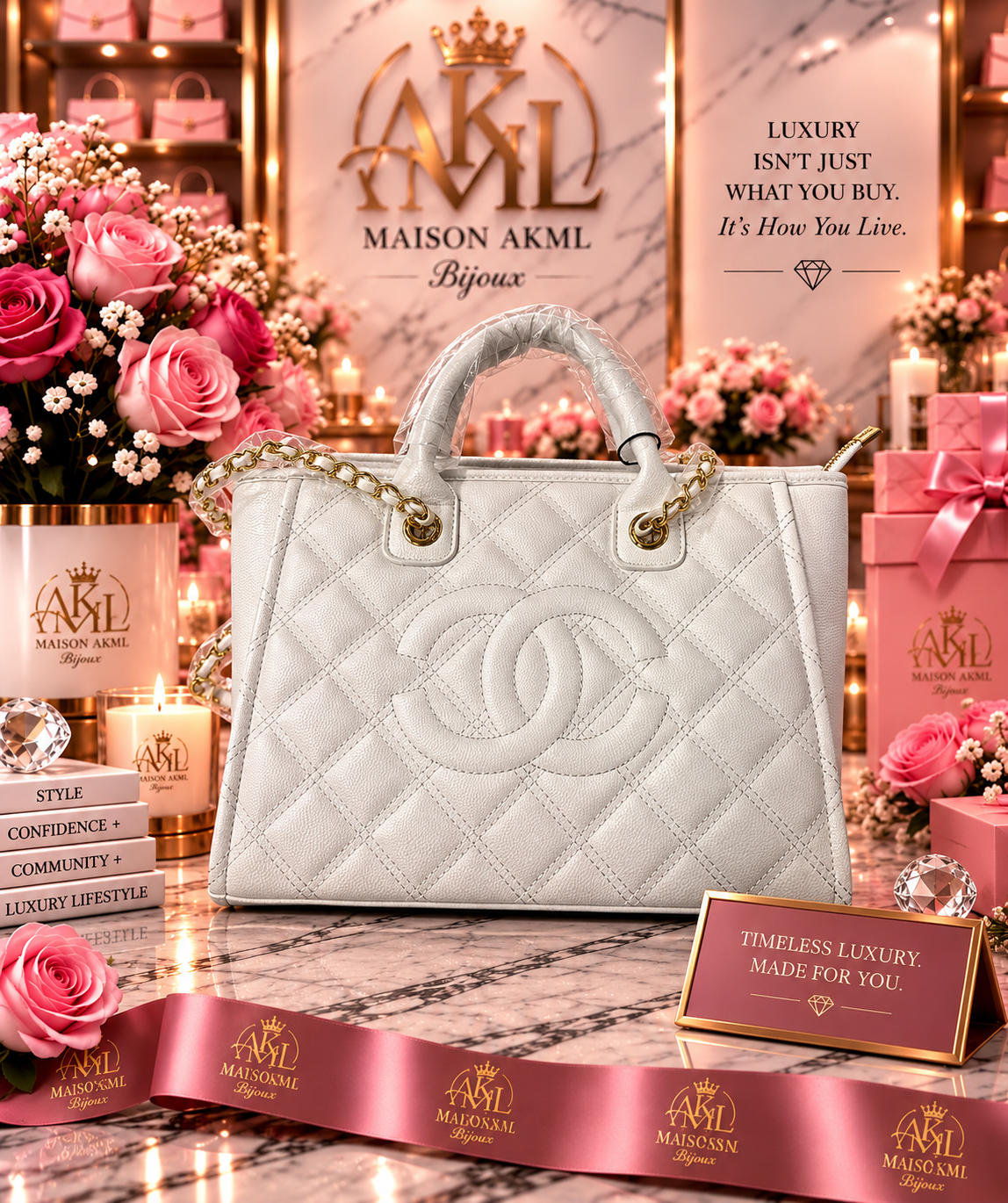 White Quilted Statement Tote