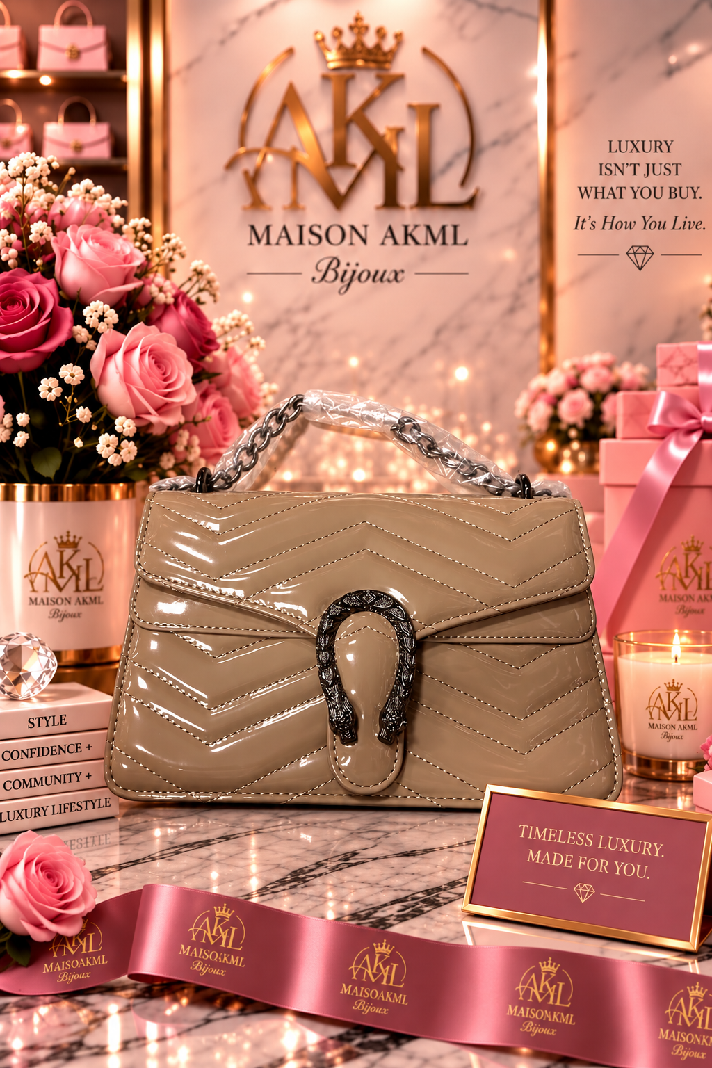 Champagne Patent Chain Shoulder Bag
