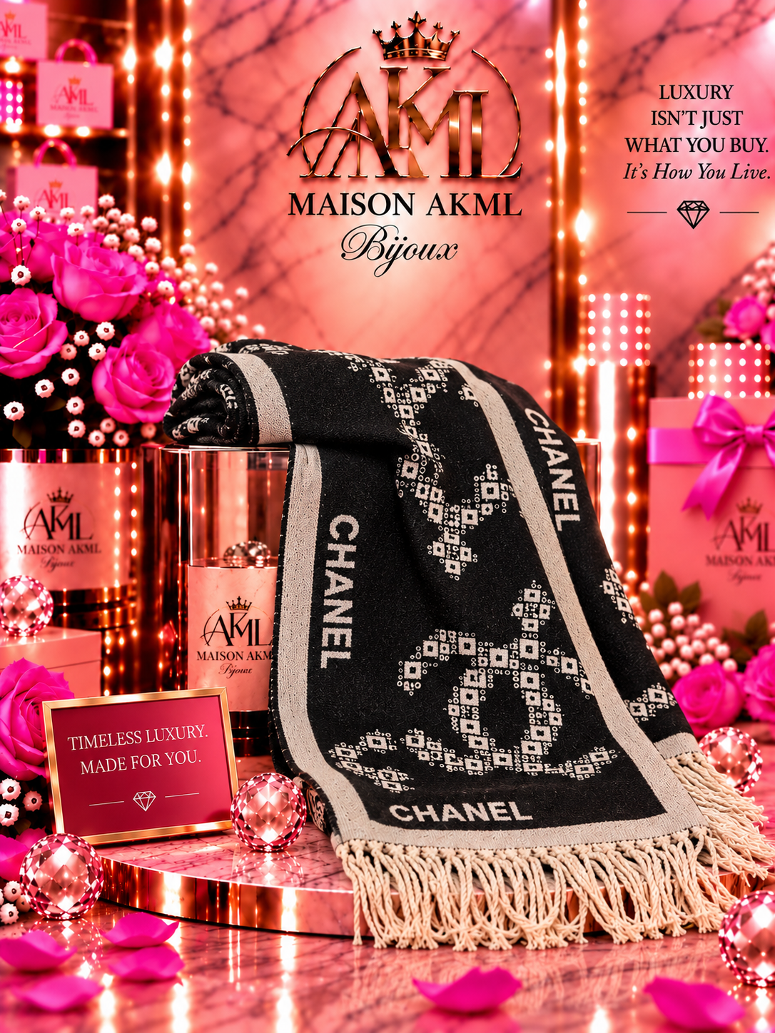 Noir &  Ivory Fringe Scarf