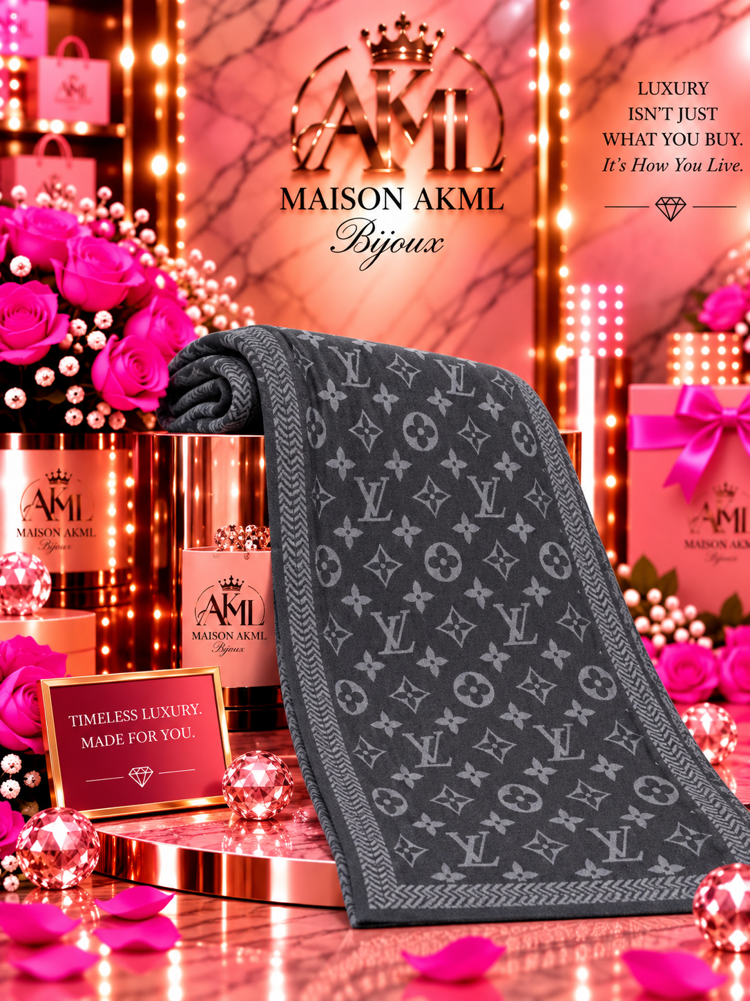 Luxe Monogram Scarf – Charcoal Slate