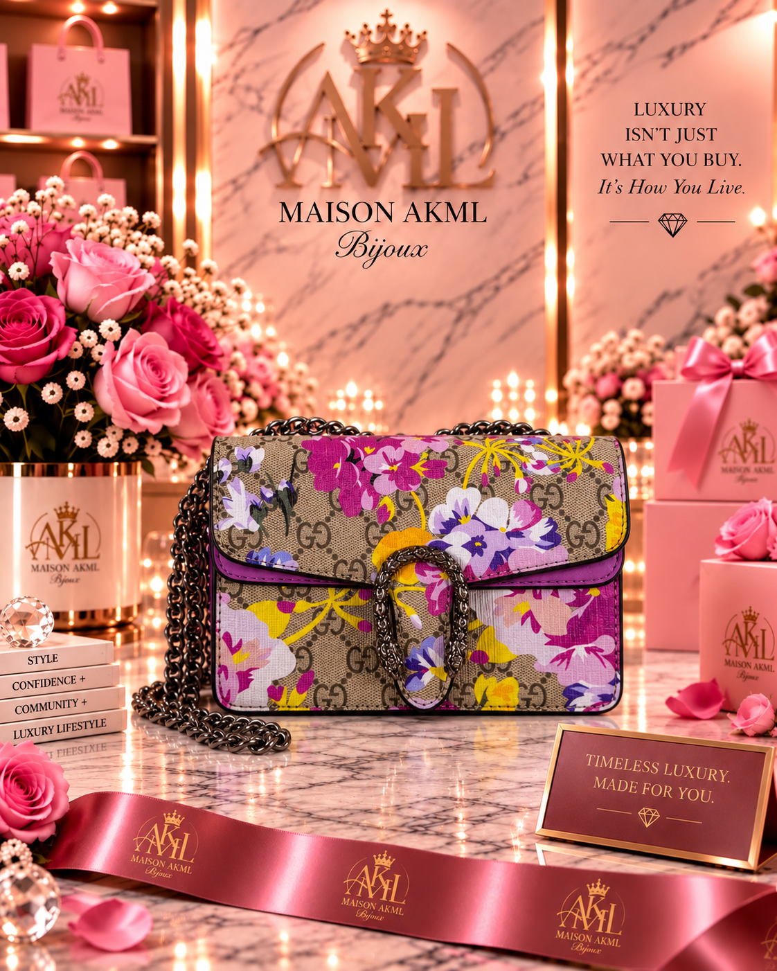 The Floral Luxe Chain Bag – Purple Bloom