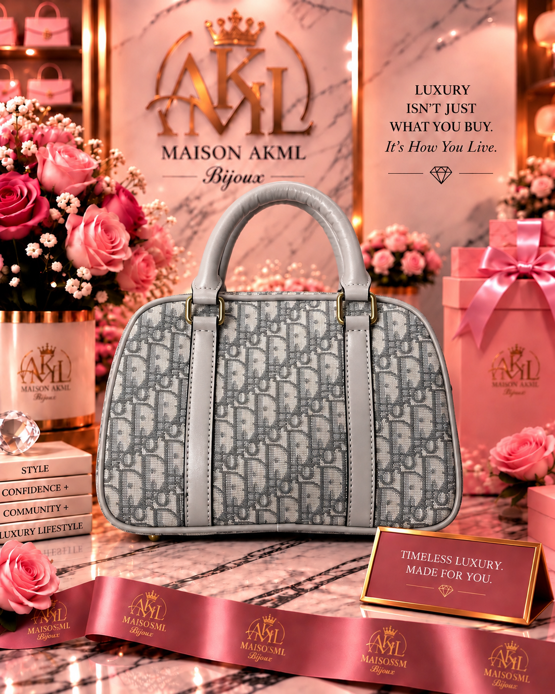 Grey Monogram Bowler Bag