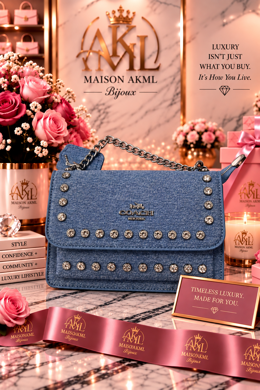 The Denim Crystal Chain Bag
