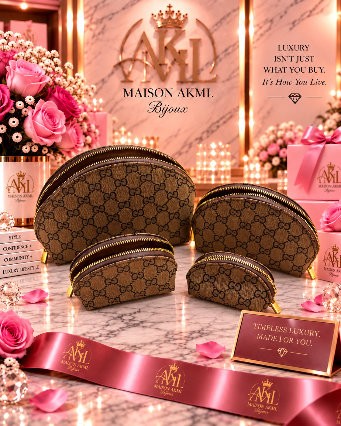 Cocoa Monogram Cosmetic Pouch Set