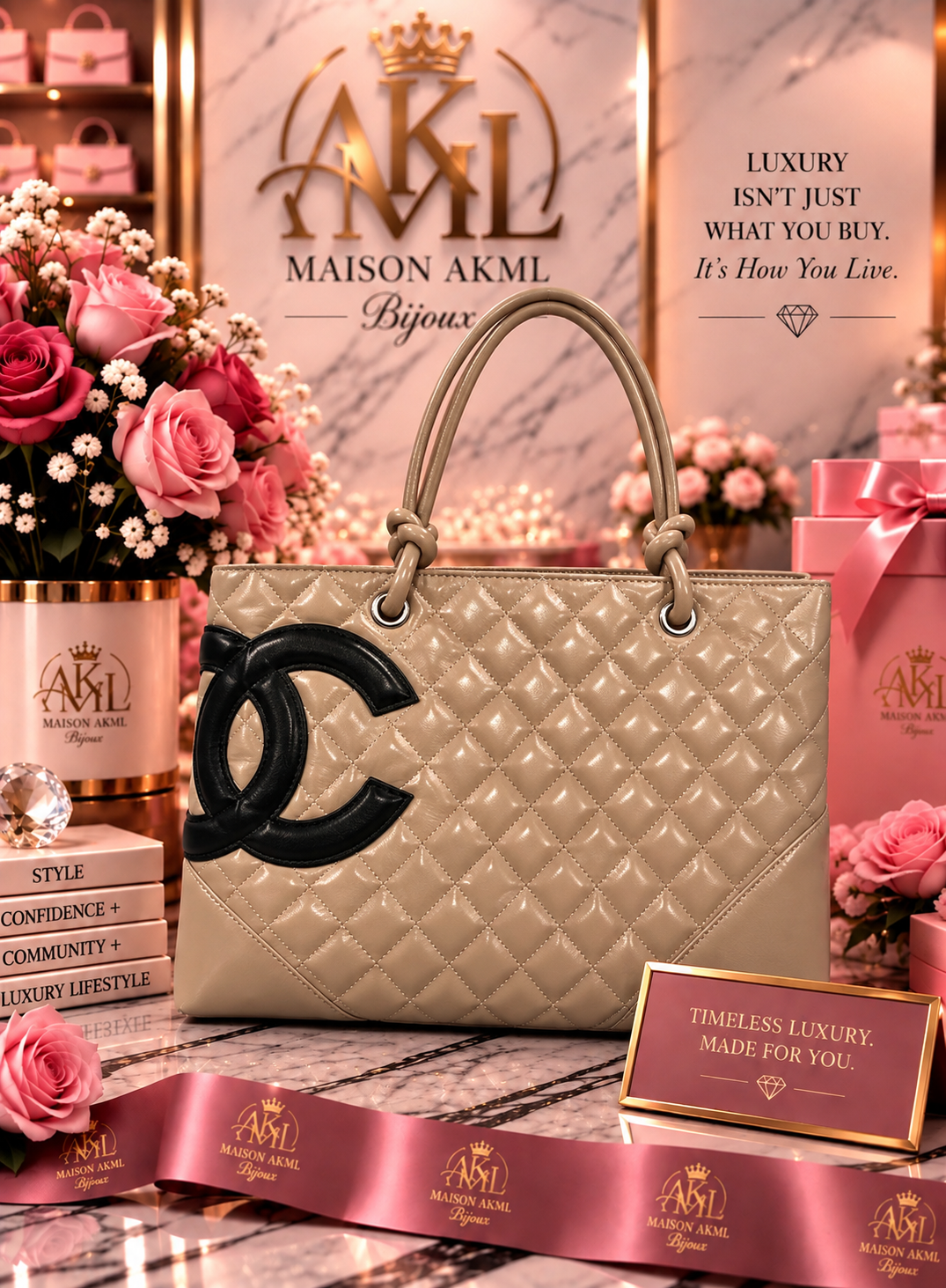 Taupe Quilted Statement Tote