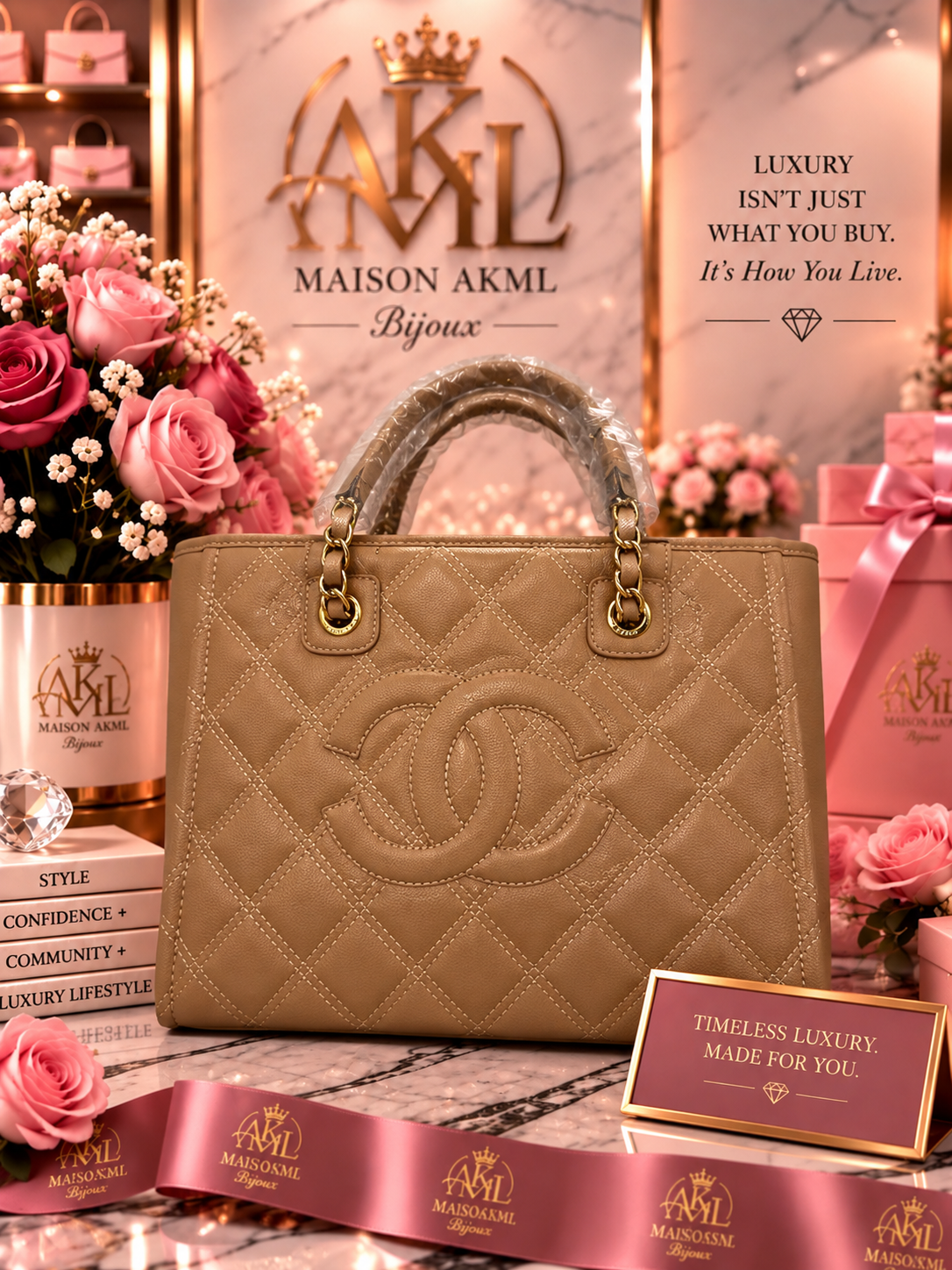 Taupe Quilted Statement Tote