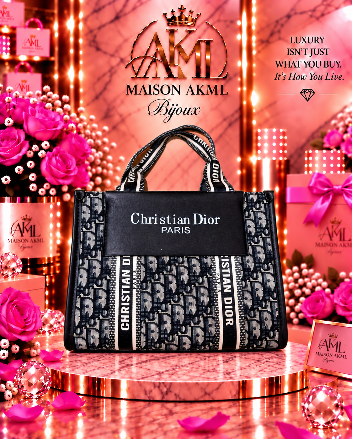 Obsidian Monogram Tote – Black & Gray