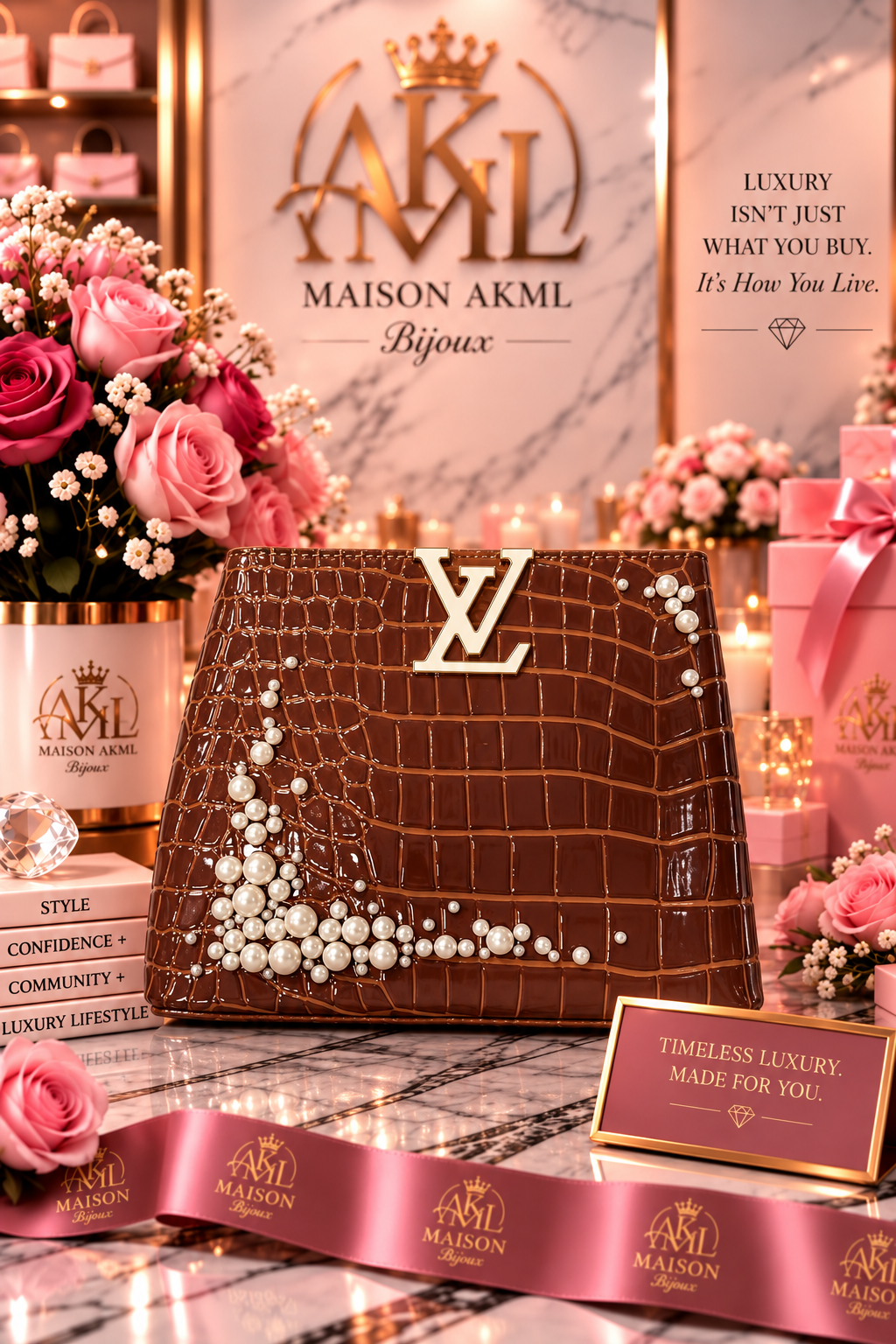 Chocolate Pearl Croc Statement Tote
