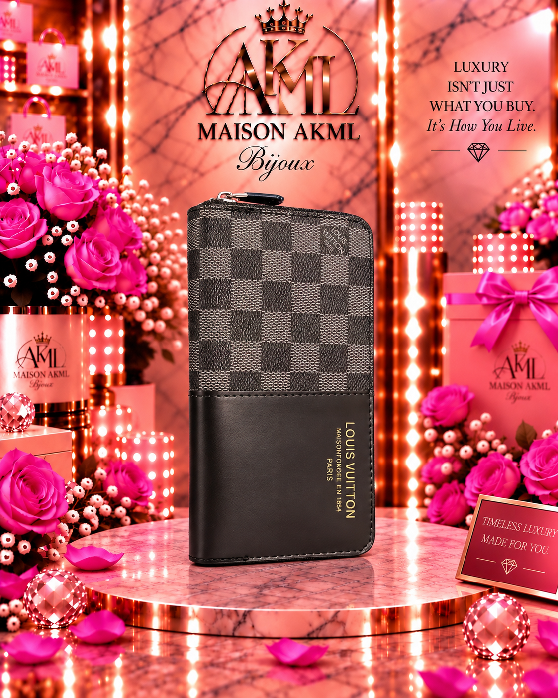 Noir Check Luxe Big Zip Wallet