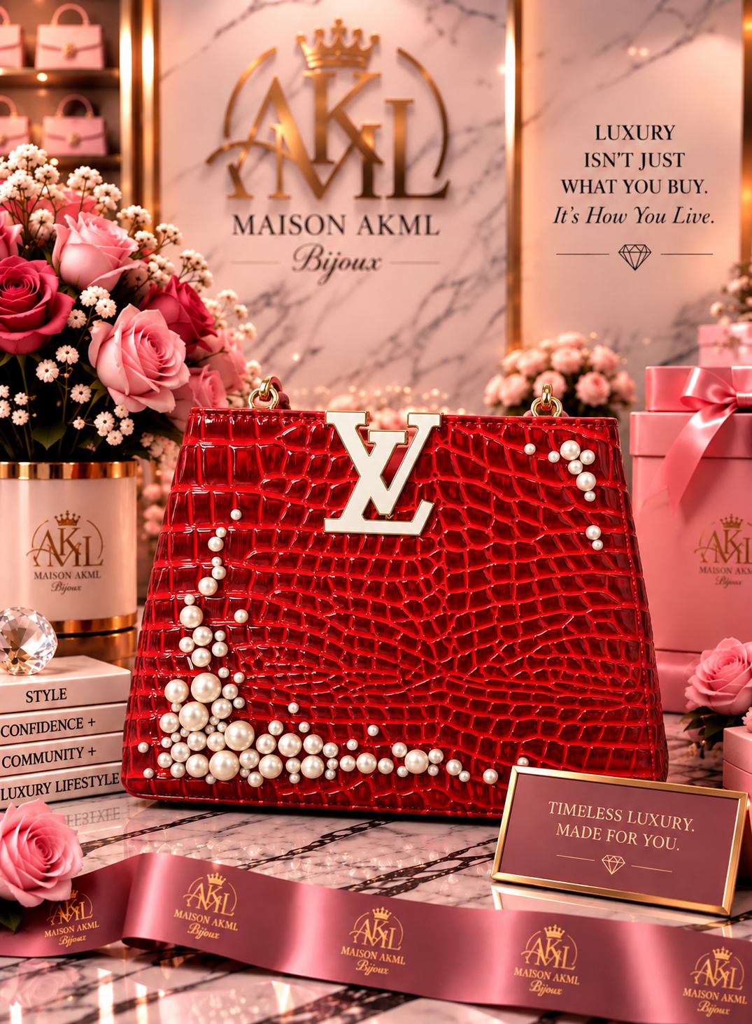 Red Pearl Croc Statement Tote