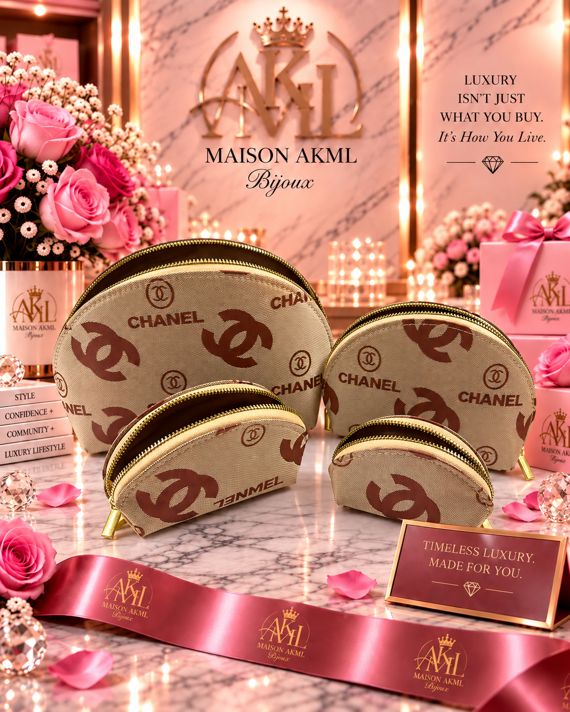 Maison AKML Petite Luxe Cosmetic Case – Beige &amp; Brown (4pc)