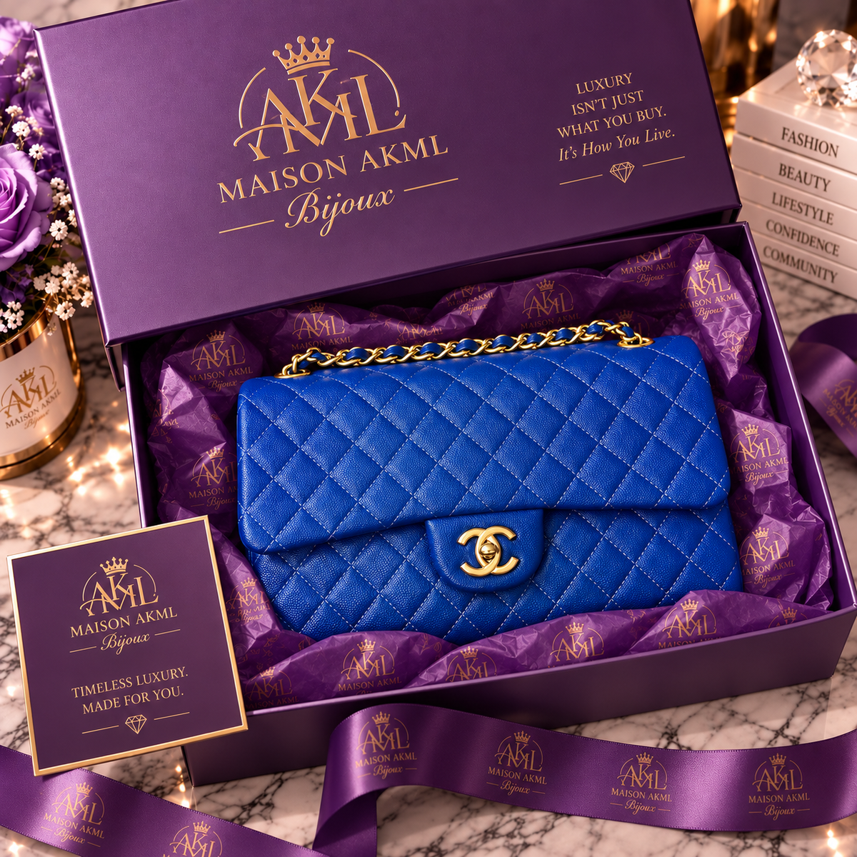 Royal Blue Quilted Chain Bag