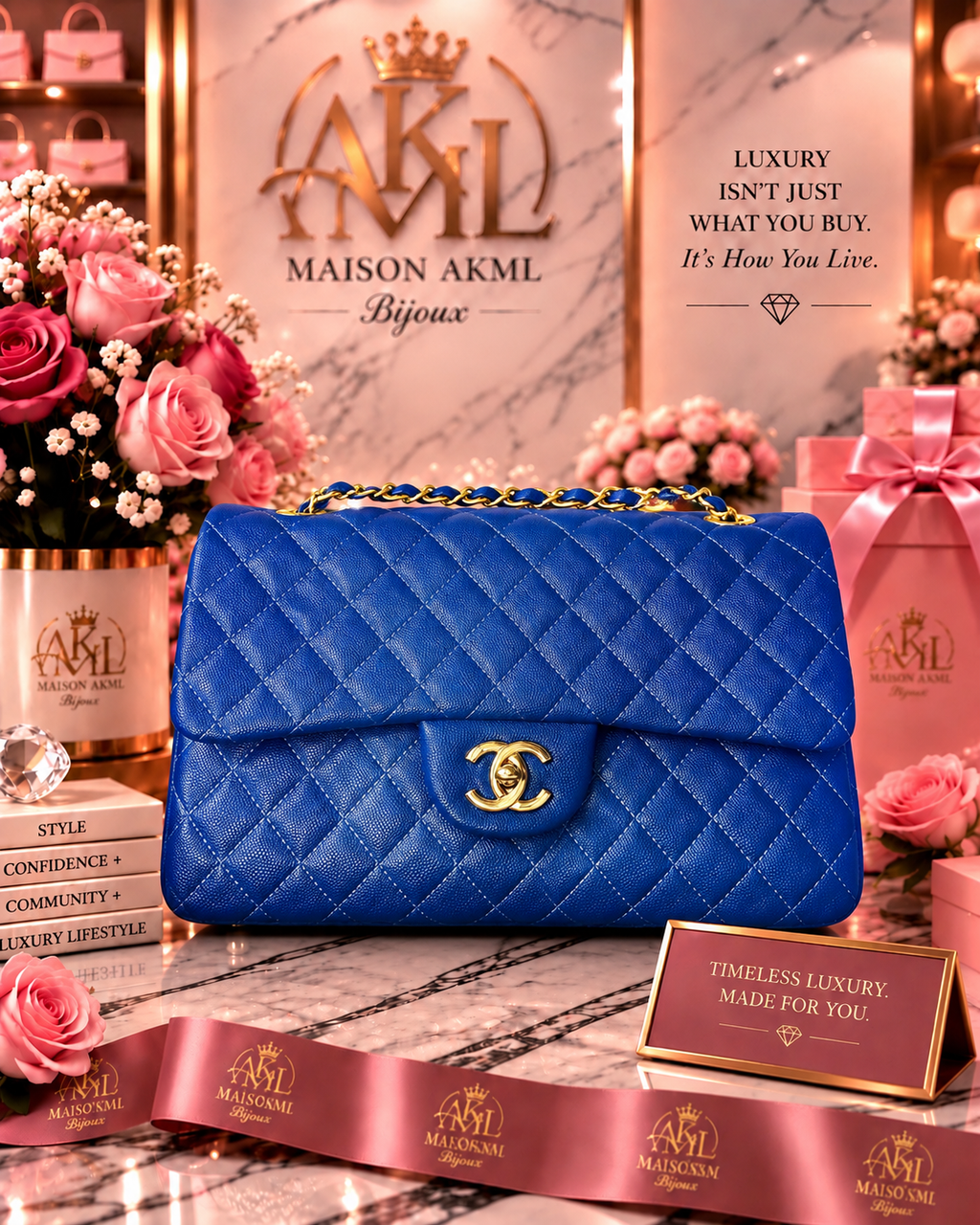 Royal Blue Quilted Chain Bag
