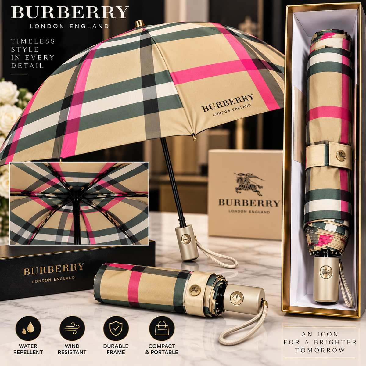 Luxury Heritage Check Automatic Umbrella