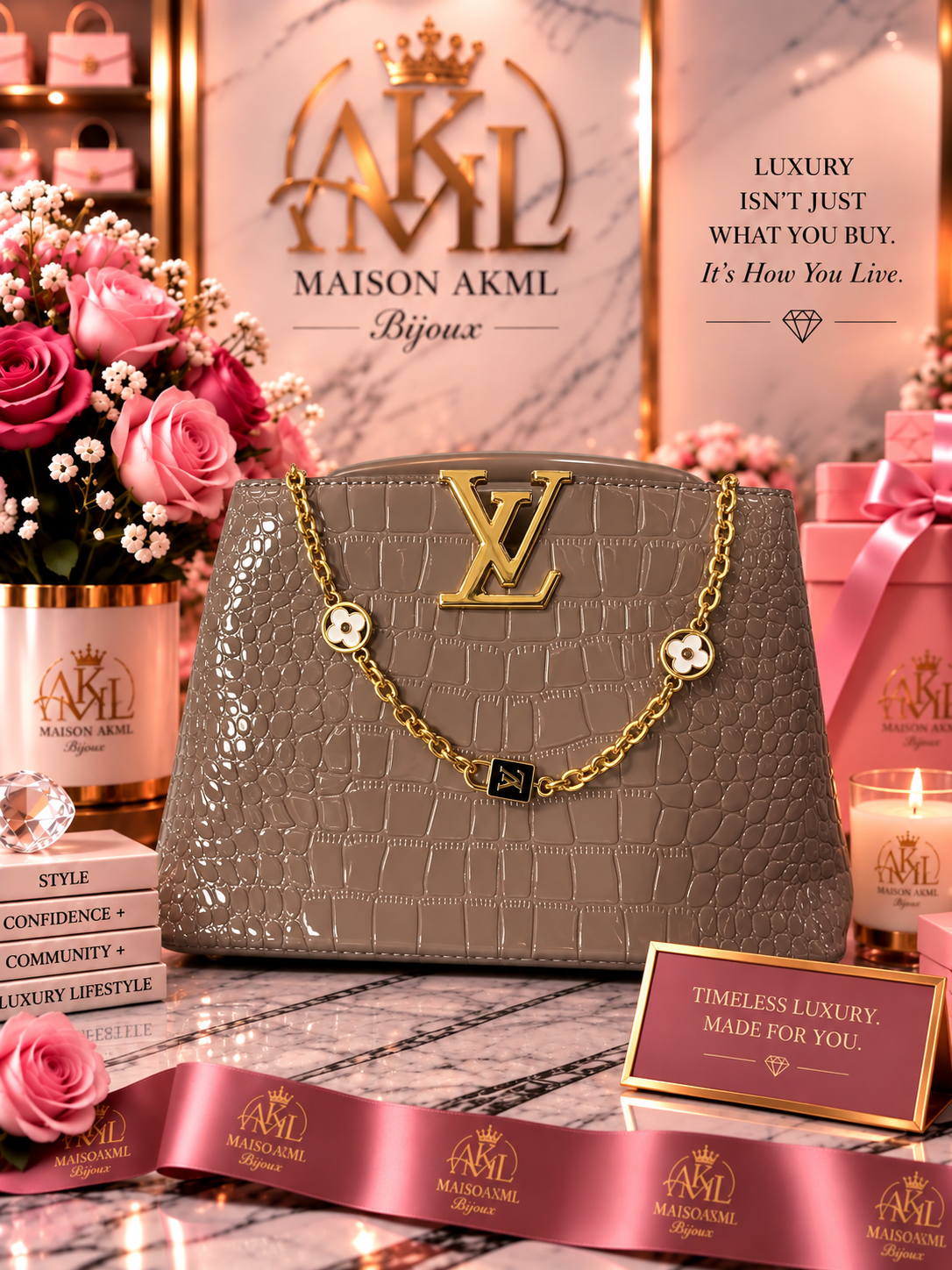 Taupe Croc Chain Tote