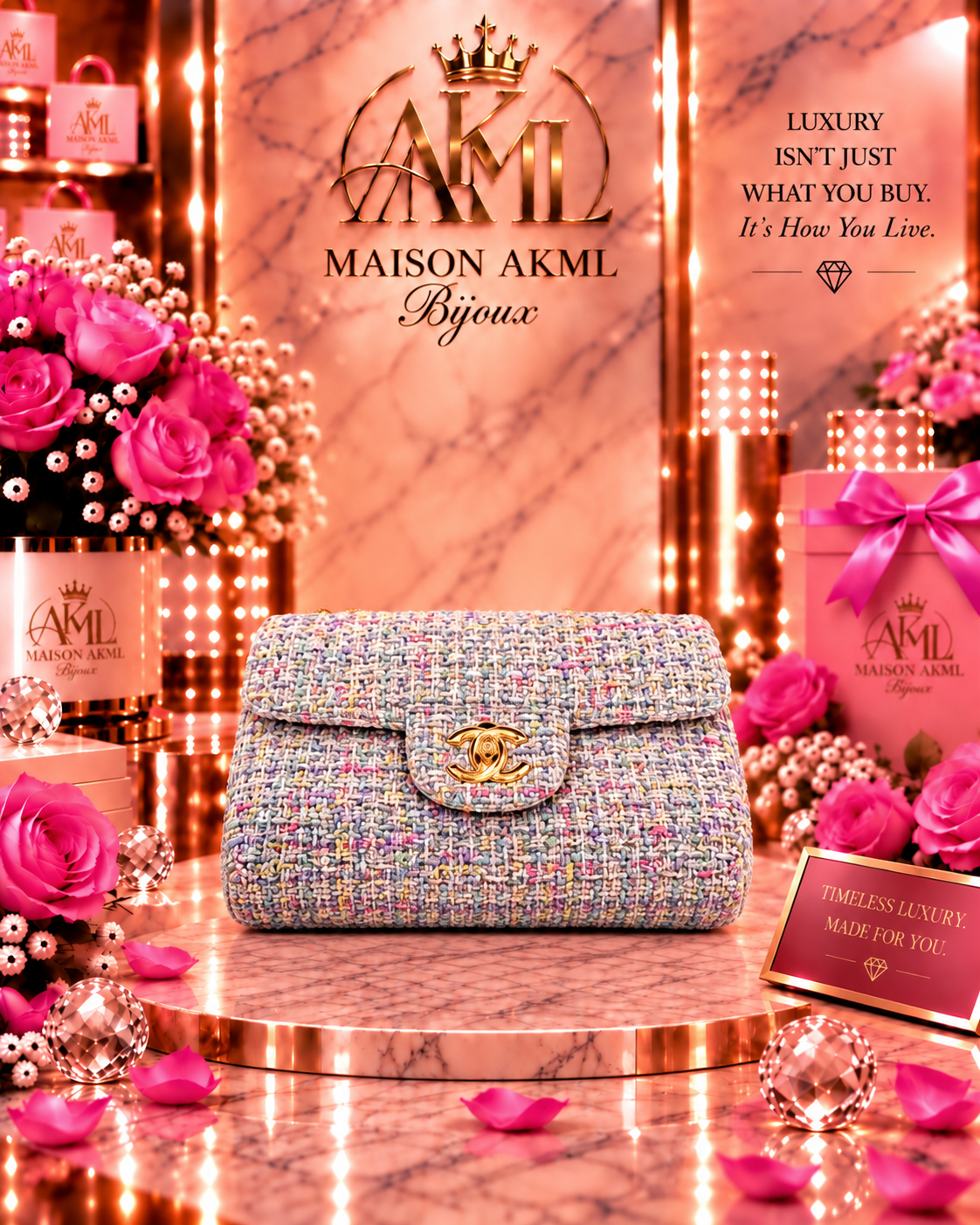 Maison AKML Pastel Tweed Flap Bag
