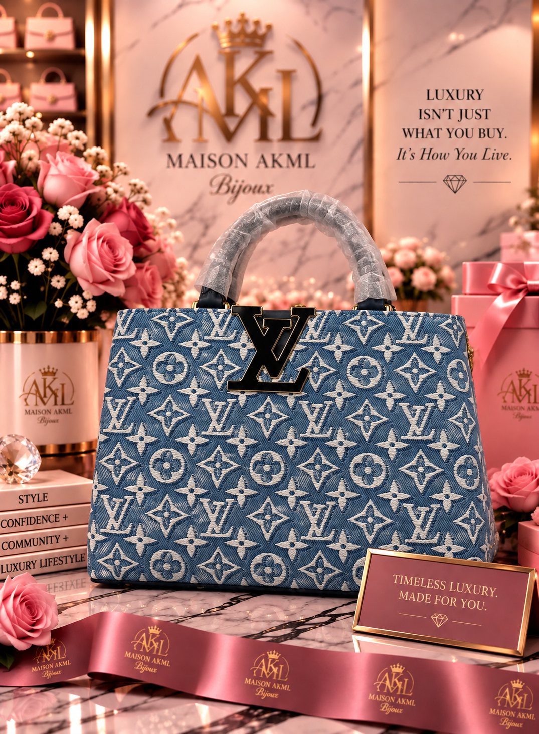 The Denim Monogram Top-Handle Bag