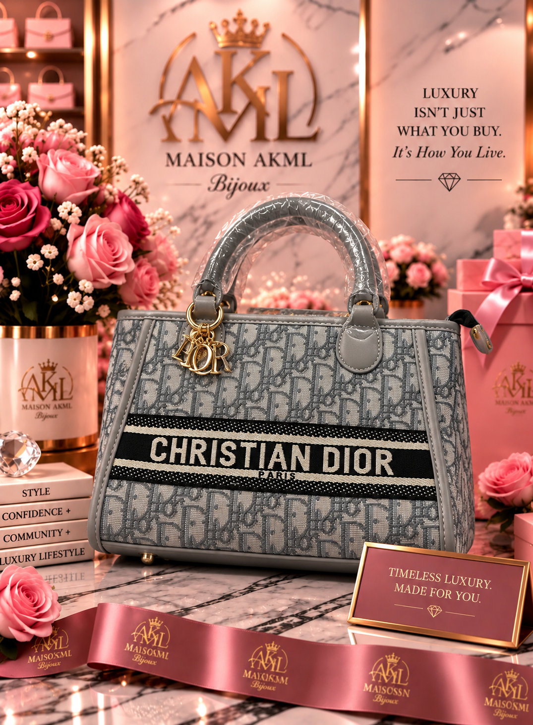Grey Luxe Monogram Satchel