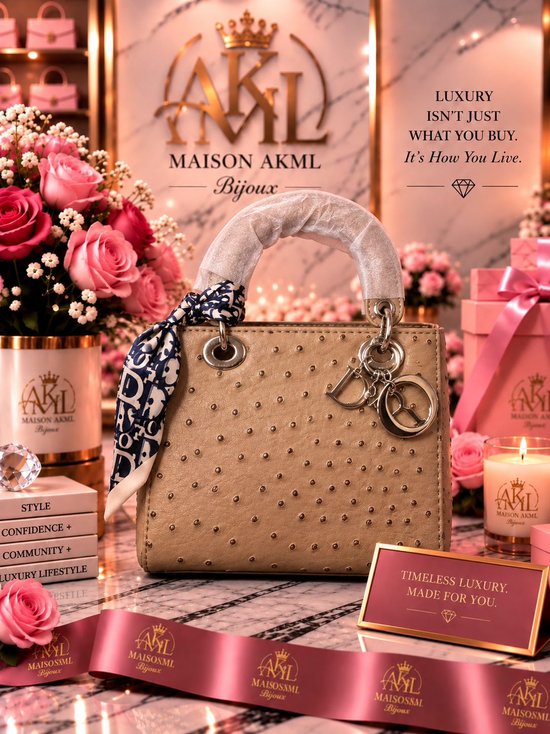 Tan Charm Top-Handle Bag