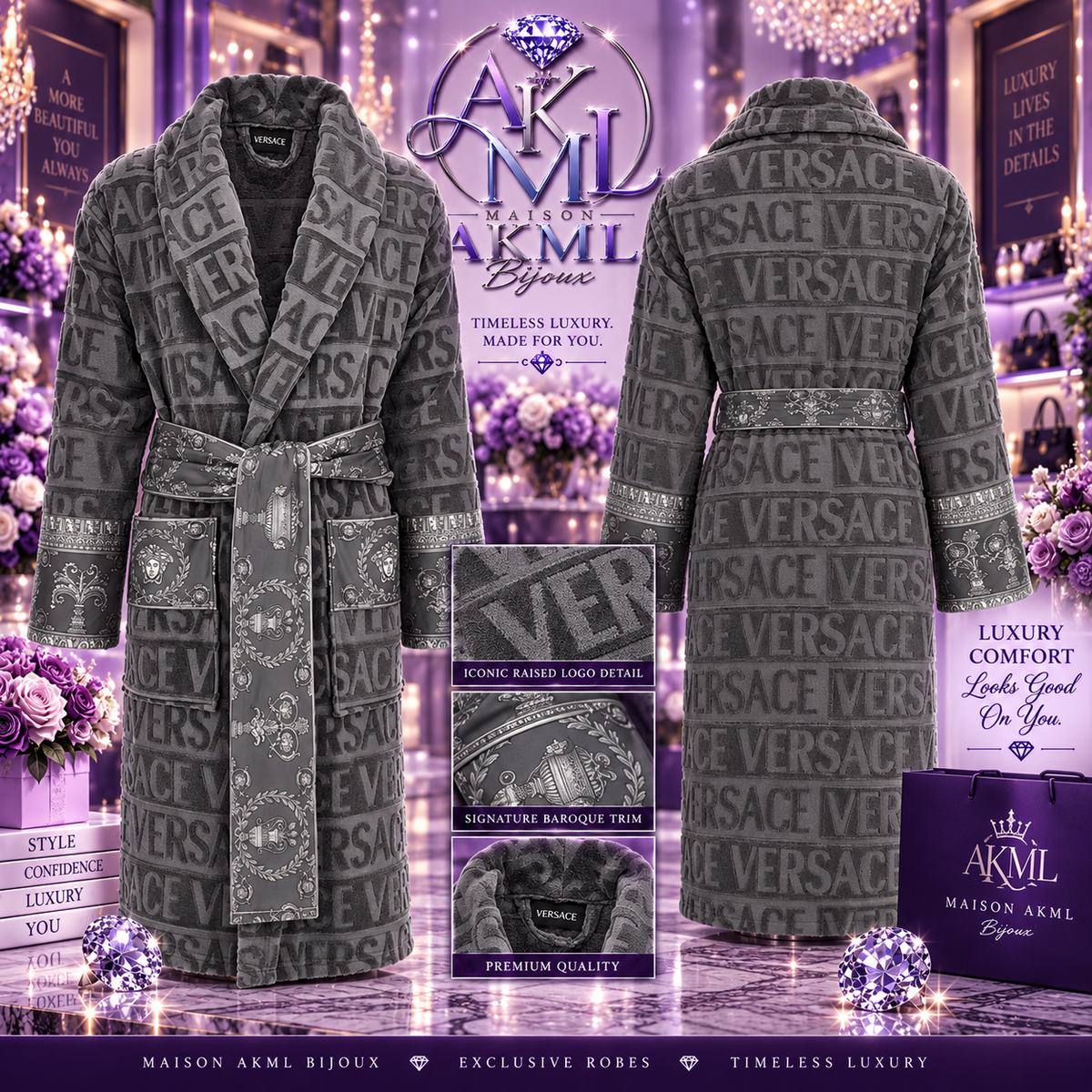 Charcoal Baroque Luxury Robe