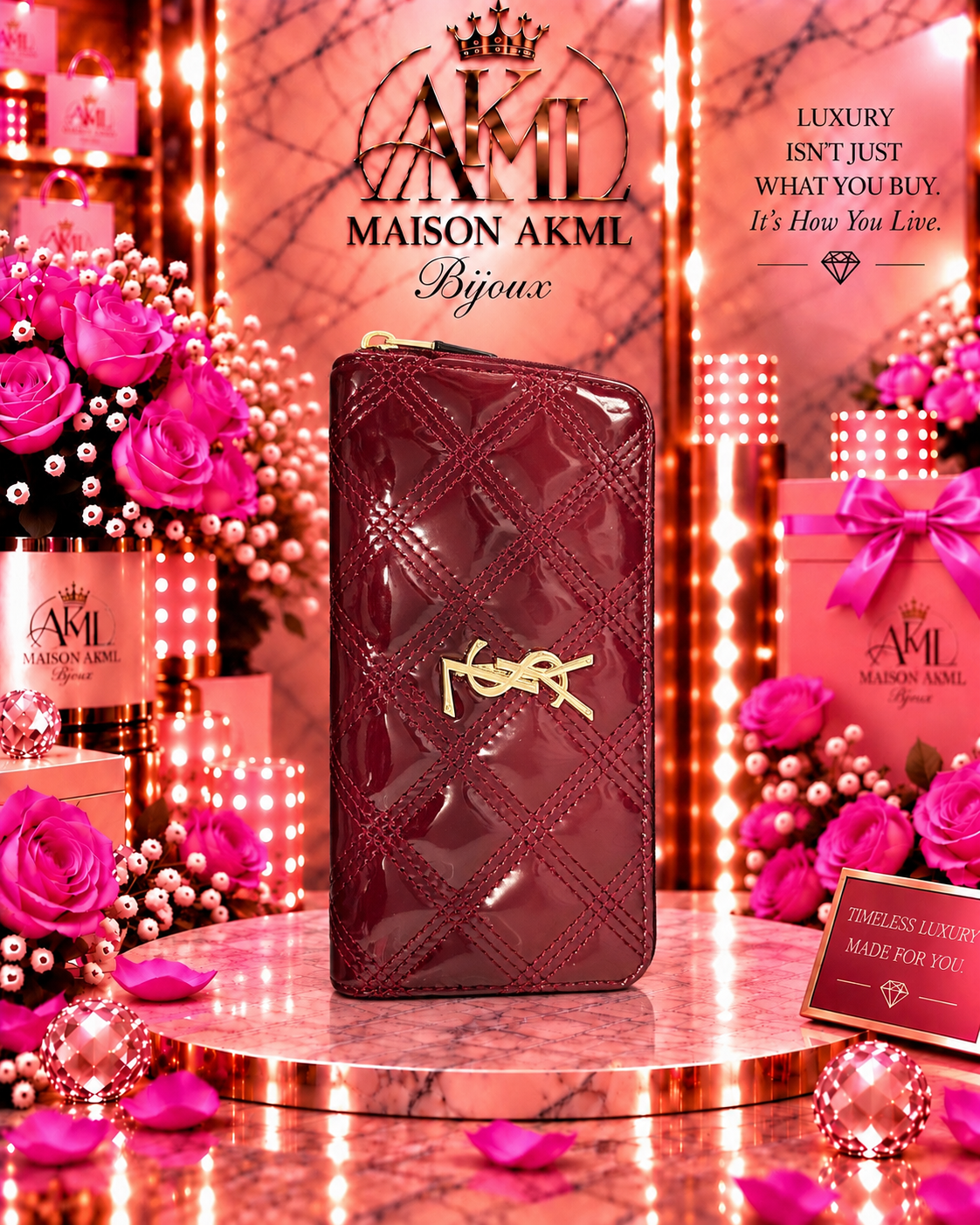 Bordeaux Luxe Quilted Zip Big Red Wallet