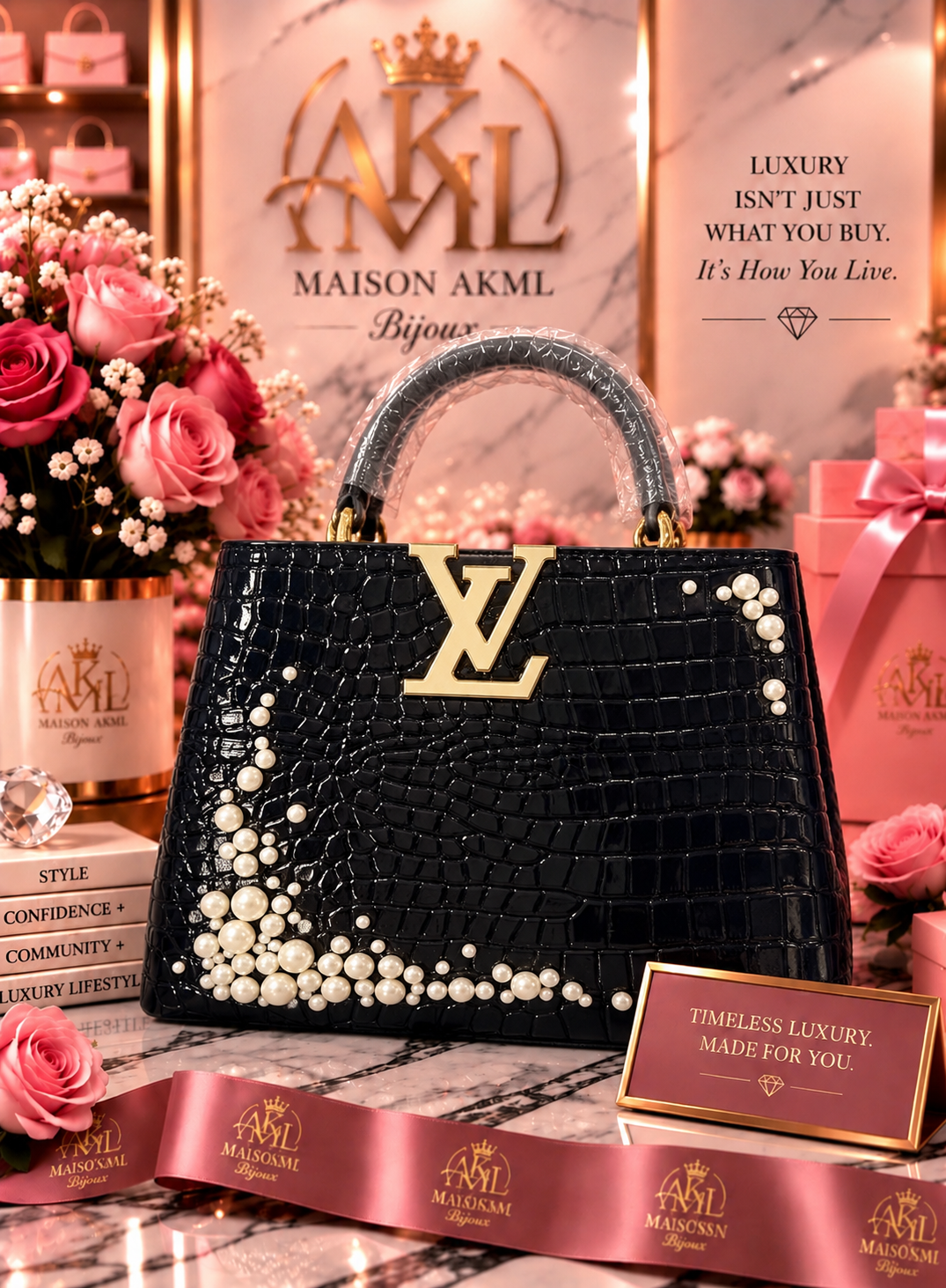 Black Pearl Croc Statement Tote
