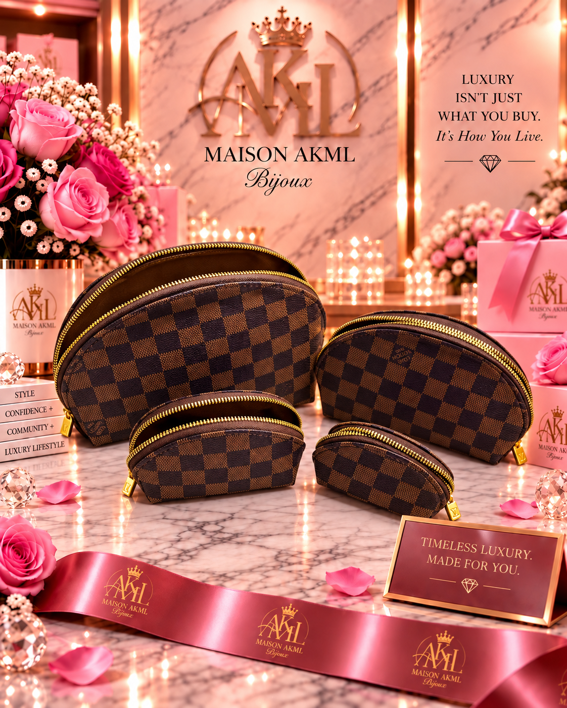 Cocoa Check Cosmetic Pouch Set