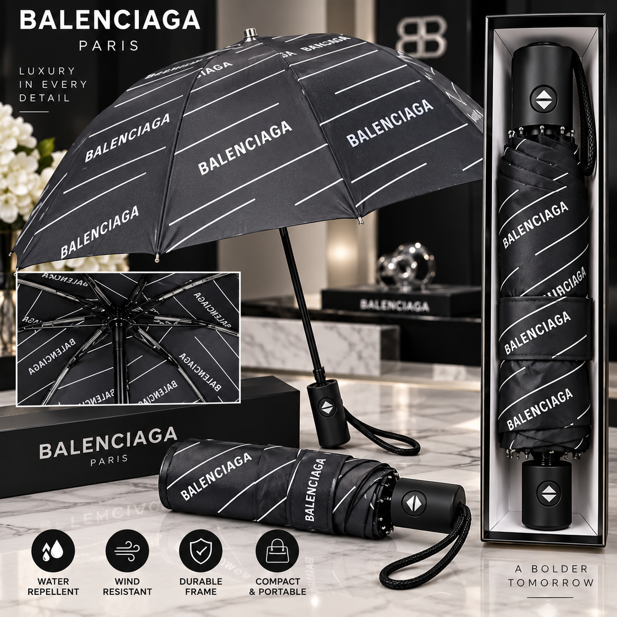 Luxury Black Logo Automatic Umbrella