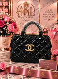 Black Patent Quilted Top-Handle Bag
