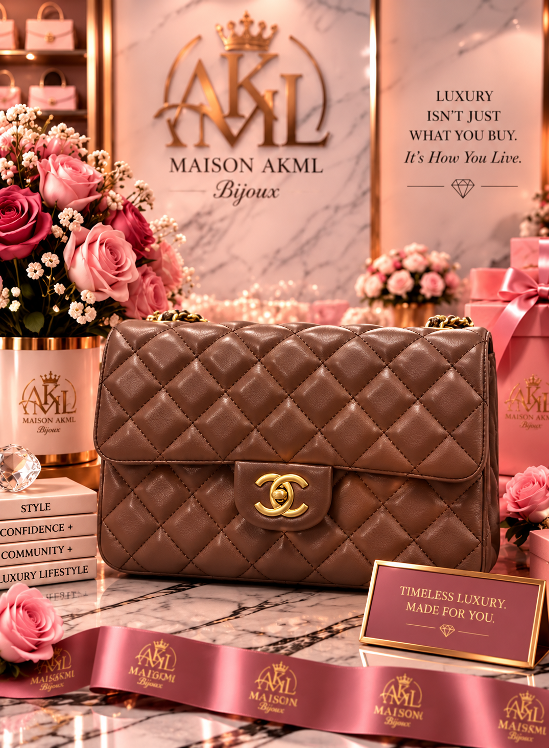 Tan Brown Quilted Chain Bag